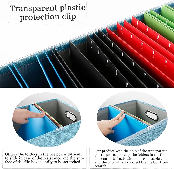 2 Pack File Storage Organizer - Portable Filing Box with Lid, Fits Letter/Legal File Folders, Light-blue