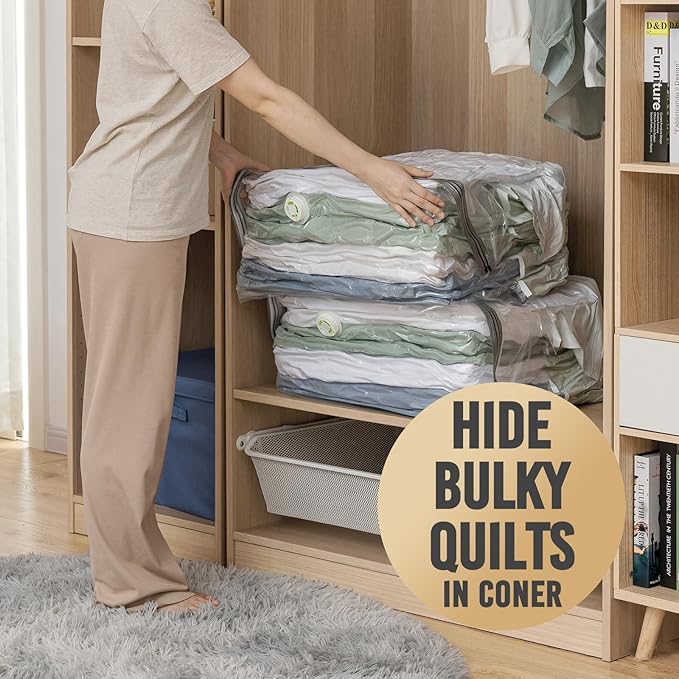 TAILI Vacuum Storage Bags 4 Pack, Extra Large Cube (40x28x18x18 Inch), Supe Jumbo Vacuum Seal Bags for Bedding Comforter, Blanket, Closet Space Saving, Cream