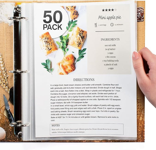 50 Pack of 8.5x11 Heavy Duty Crystal Clear Sheet Protectors for Recipe Binder, Plastic Page Sleeve Protectors for 3 Ring Binder (50 Pack, 8.5 x 11'' - 1 Pocket)