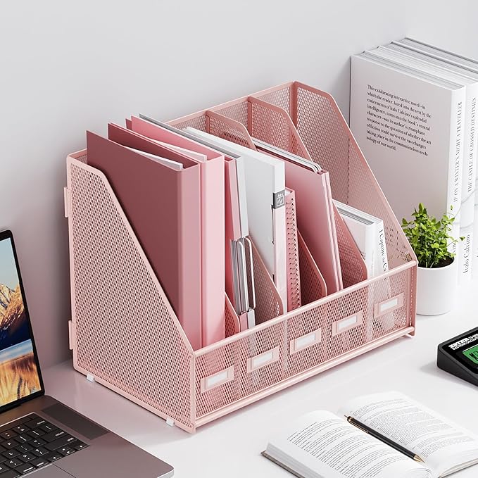 Marbrasse File Organizer for Desk,Desk File Organizer with 5 Vertical Compartments Mesh Magazine File Holder for Office School