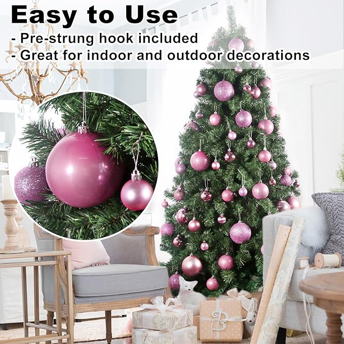 Bubblegun Pink 4.0" Large Christmas Balls - Christmas Tree Decoration Ornaments Shatterproof Hanging Balls for Birthday Halloween Holiday Wedding Decorations Set of 4pcs