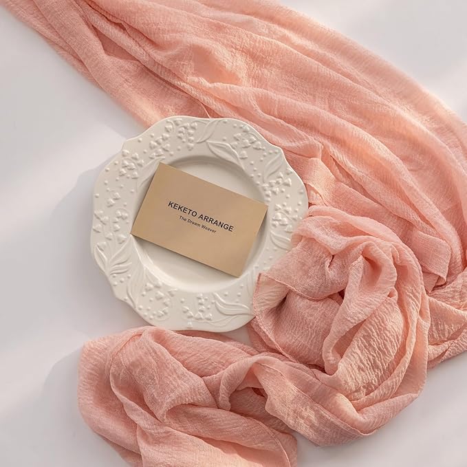 10pcs Blush Pink Gauze Rustic Cheesecloth Table Runner 120 Inch 10 FT for Wedding Baby Shower Bridal Shower Birthday Engagement Garden Outdoor Party Long Sheer Boho Decorations