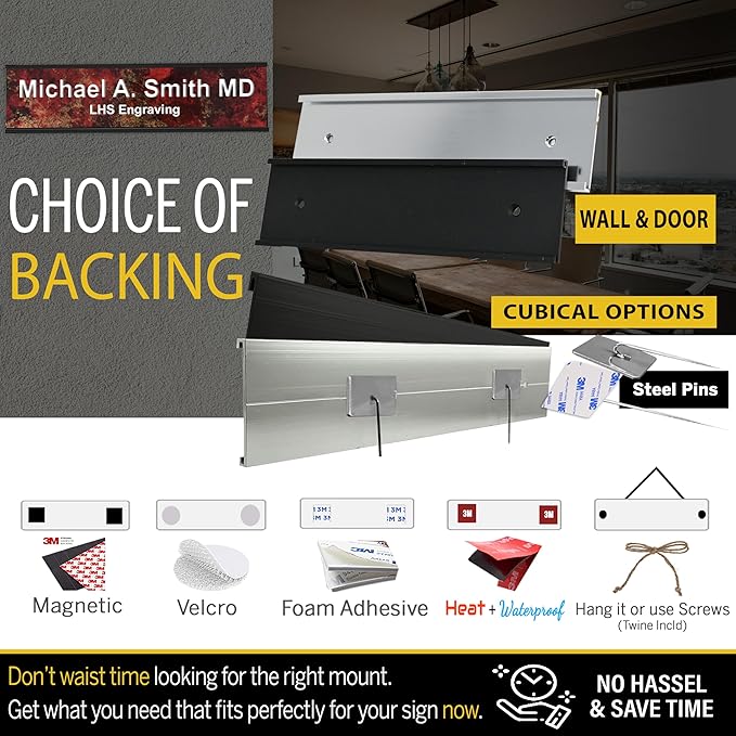 Door Name Plate Personalized for Office Ash Plastic Name Plate White Letters - Made in USA 2x6 N1