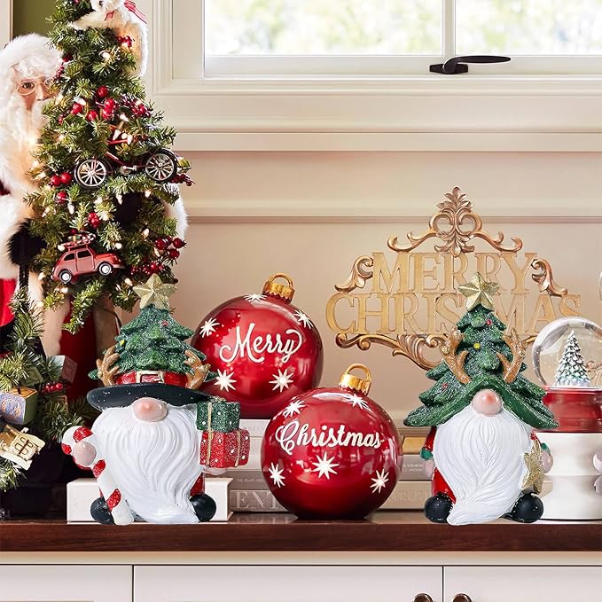 Christmas Decorations indoor | Set of 2 Resin Charming christmas gnomes decorations for home | office, Mantel, Shelf, Tiered Tray, Porch, Desk,office.Holiday gnomes Table Centerpieces - 4.2 ince