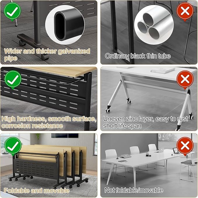 Folding Conference Table, Maple Brown Folding Conference Room Table with One-Touch Fold Button & 360° Swivel Casters, Space-Saving Mobile Meeting Table for Offices, Training Rooms(4PCS)