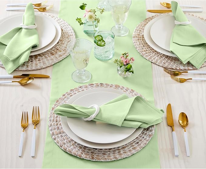 Solino Home Linen Table Runner 120 Inches Long - 100% Pure Linen Pastel Green Table Runner 14 x 120 Inch - Fete