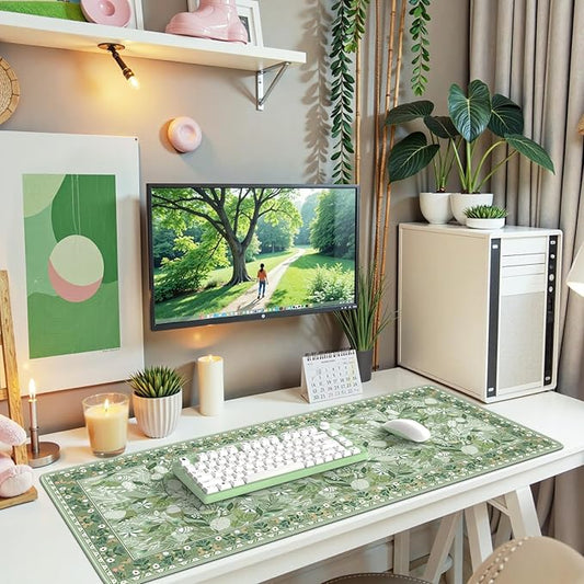 iCasso Long Mouse Pad,Green Computer Pad for Women Girl,Cute Desk Mat with Stitched Edges,Anti-Slip Pad for Keyboard and Mouse,Large Desk Cover Mat for Office Home School