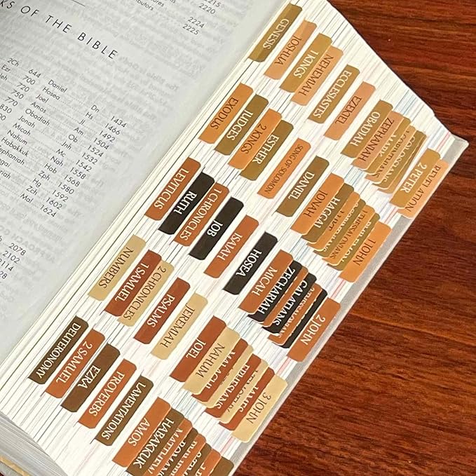 Thinkor Reposition Laminated Bible Tabs, Large Print Stickers, Easy to Read & Apply Bible Tabs for Women & Man (Autumn Wood)