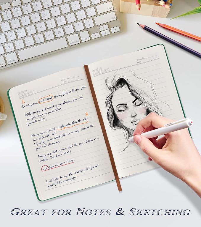 Lined Journal Notebook for Women Men,256 Pages A5 Hardcover Leather Journals for Writing,Travel,Business,Work & School,College Ruled Notebooks for Note Taking,Diary Notepad 5.7"×8.3"(green)