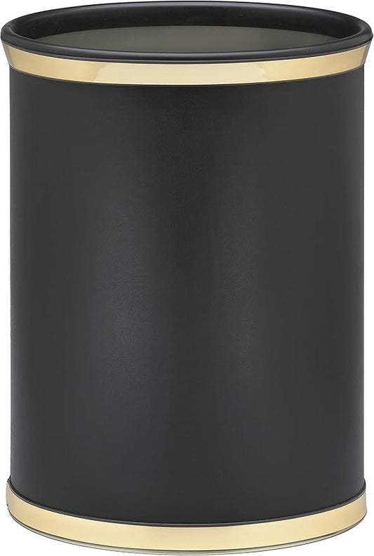 Kraftware Sophisticates Black/Polished Gold Brass Waste Basket with 3/4-Inch Bands and Brass Bumper