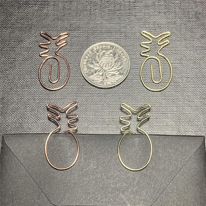OWLFAVO 40pcs Pineapple Shape Paper Clips with Clear Box, Rose Gold and Yellow Gold, Funny Cute Paperclips Bookmarks Planner Clips for Fun Office Supplies School Gifts Wedding Decoration