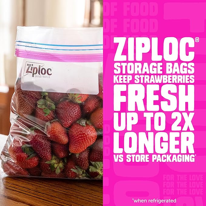 Ziploc Quart Food Storage Bags, Stay Open Design with Stand-Up Bottom, Easy to Fill, 29 Count (Packaging May Vary)