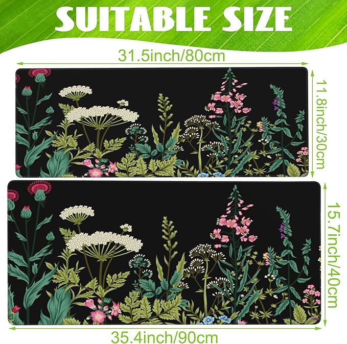 Large Gaming Mouse Pad for Desk,Wildflowers Night Desk Mat,Wild Floral Flower Desk Pad,Extended Big Computer Keyboard Mouse Pad with Non-Slip Base and Stitched Edge,31.5"x11.8"