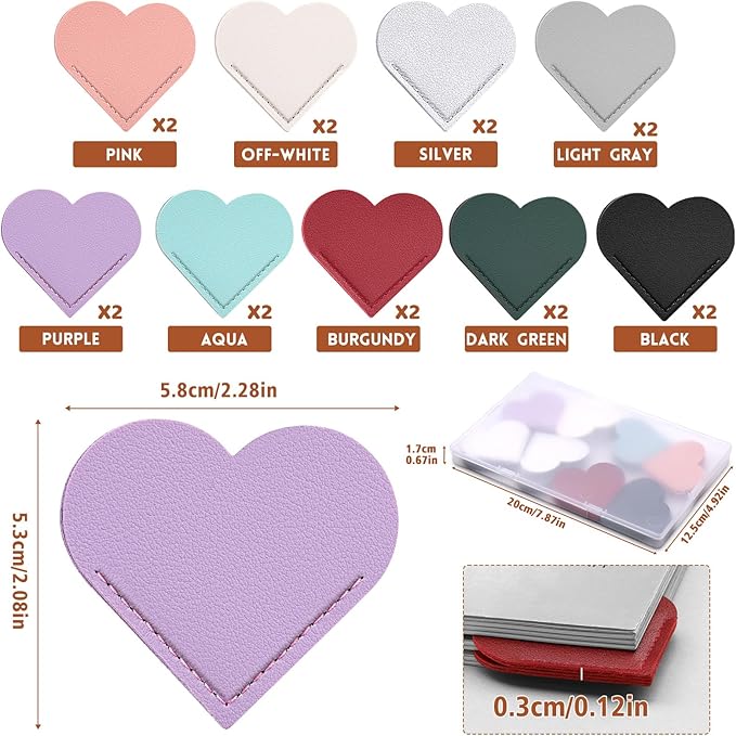 18 Pcs Leather Heart Bookmarks, Cute Heart Bookmark Corner, Bookmarks for Women, Book Marks for Teachers Students School Office Home Supplies