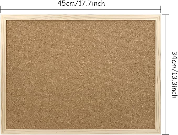 Cork Bulletin Board, 17.7X 13.3 Inches with Oak Wood Finish Frame, Wall Mounted for Office Home and School(Pins, Eye Bolts, gaskets, Screws)