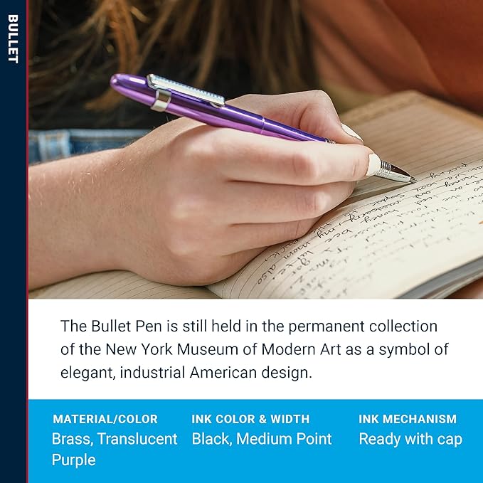 Fisher Space Pen Bullet Pen, Purple Haze, Ballpoint, Brass, Black Ink, Pocket Clip, Gift Box