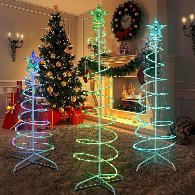 Presence 3 PCS Spiral Christmas Tree with Lights for Outside, Collapsible Multicolor LED Lighted Mode Christmas Tree for Outdoor