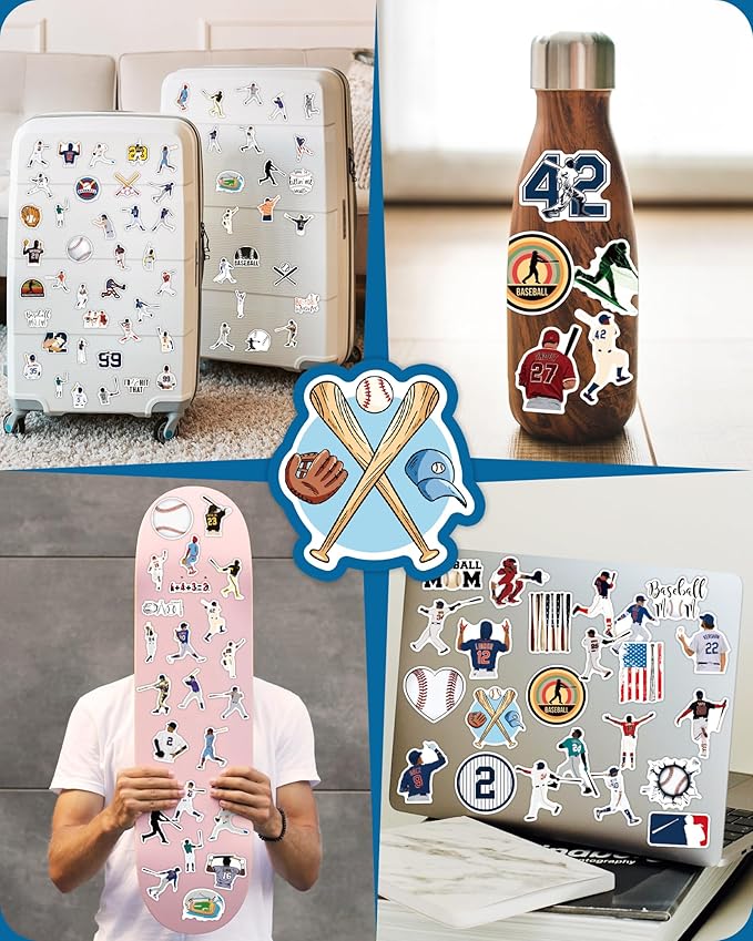 100 Pcs Sport Stickers for Kids, Baseball Water Bottle Stickers, Vinyl Waterproof Laptop Sticker for Water Bottle, Bulk Sticker Packs for Boys Kids Classroom Prizes for Elementary Students