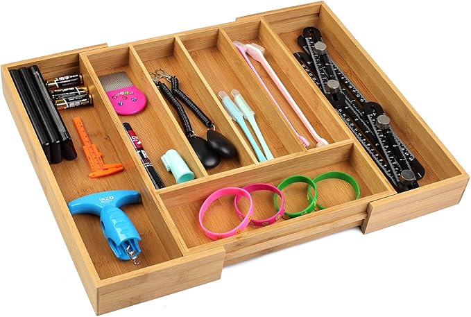 Utoplike Bamboo Cutlery Tray Silverware, Drawer Dividers for Kitchen Utensils, Flatware Tray Drawer Insert for knives, Gadgets and Garage Tools, Office Supplies