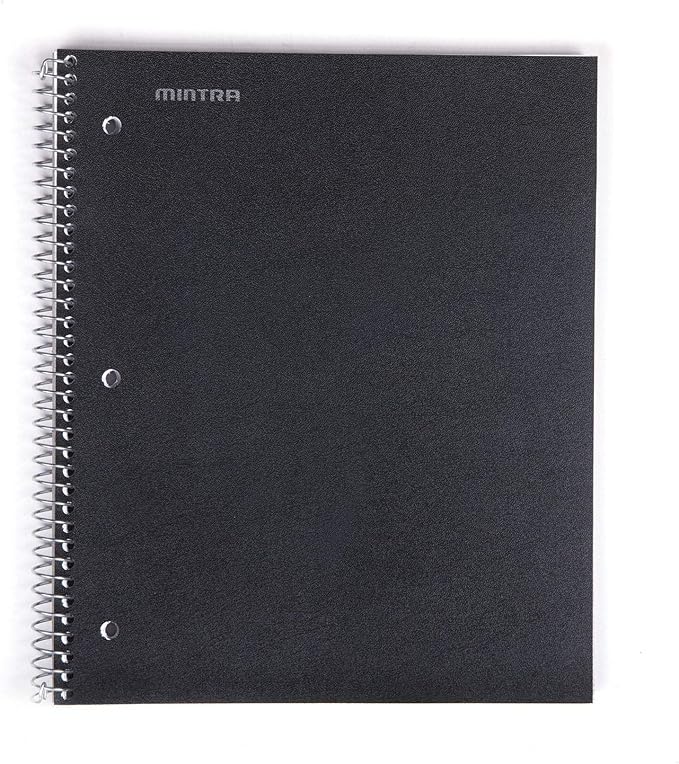 Mintra Office Durable Spiral Notebooks, 1 Subject, (Black, Wide Ruled 12pk), 100 Sheets, Poly Pocket, Moisture Resistant Cover, School, Office, Business, Professional