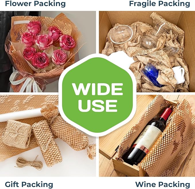 HexcelPack HexaFil Mini - Honeycomb Packing Paper, Eco-Friendly, Sustainable Filler for Shipping & Moving, Cushioned Packing Material in Dispenser Box, Alternative to Bubble Wrap - Natural, 12" x 850'