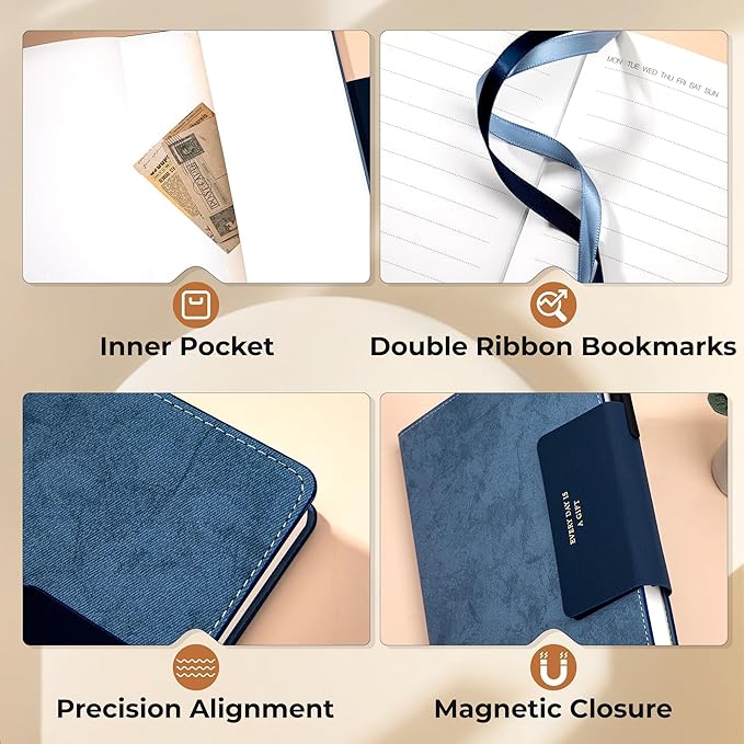 Leather Journal for Men 320 Pages B5 Large Journaling Notebooks with 100 GSM Thick Paper Journals for Writing Notebook for Men & Women with Buckle Closure Work Diary, 7.28" x 10.23", Blue