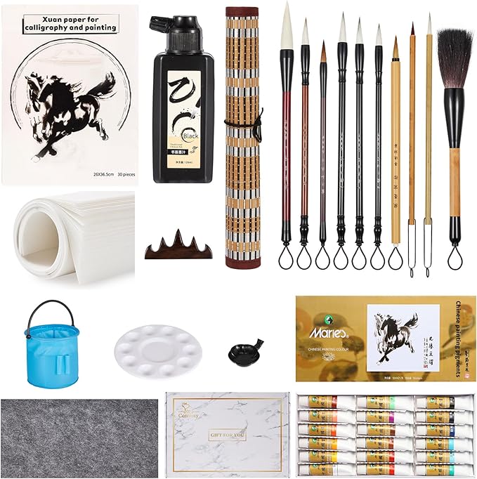 Corciosy Chinese Calligraphy Brushes Set,Professional Sumi Watercolor Brushes Writing, Japanese Painting Set for Beginners