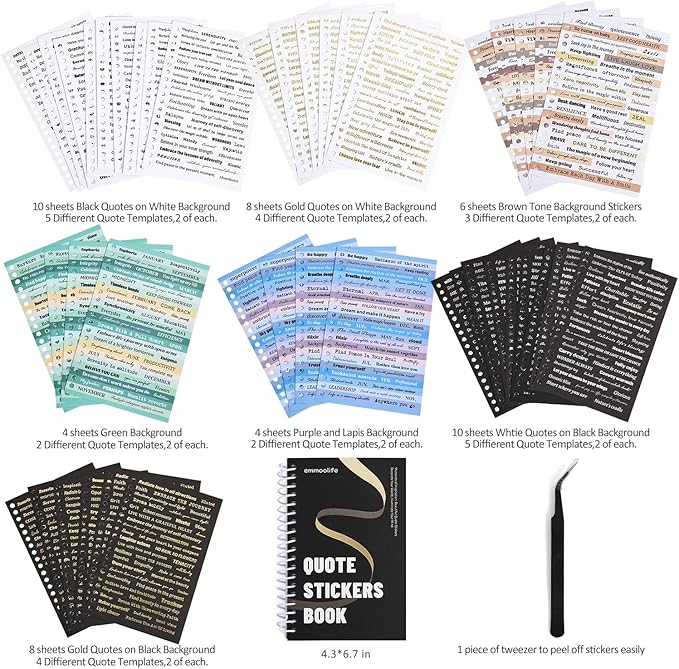 2500+ Pcs Word Stickers for Journaling, 50 Sheets Quote Sticker Gold Foil Art Scrapbook Supplies for Junk Journal, Scrapbooking Supplies for Bullet Journal Craft Small Talk Stickers for DIY Gift Card