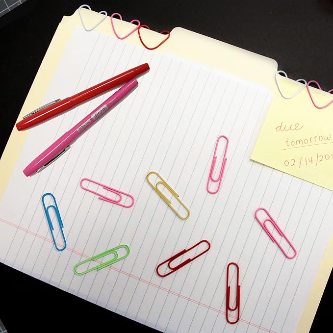 BAZIC Products Paper Clips – Assorted Color Jumbo 50mm, Color-Coated Metal Large Paper Clips for Office, Home, and School Use, 100/Pack, 24 Packs