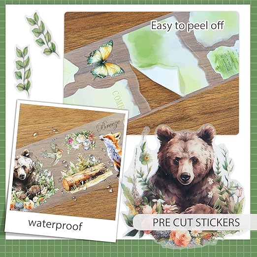 Snycler Pre-Cut Green Magic Themed PET Washi Tapes - Vintage Aesthetic Tape Stickers for Journaling, Scrapbooking, Junk Journals, Crafts, Planners - 4 Rolls