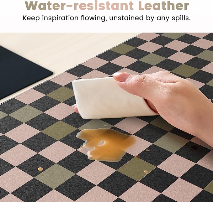 HAOCOO Checkered Desk Mat, Non-Slip Mouse Pads for Desk, Waterproof Desk Matt for Desktop, Stitched Edge Leather Desk Pad, 35.4" x 15.7" Keyboard and Mouse Pad, Non-Slip Desk Protector Work from Home