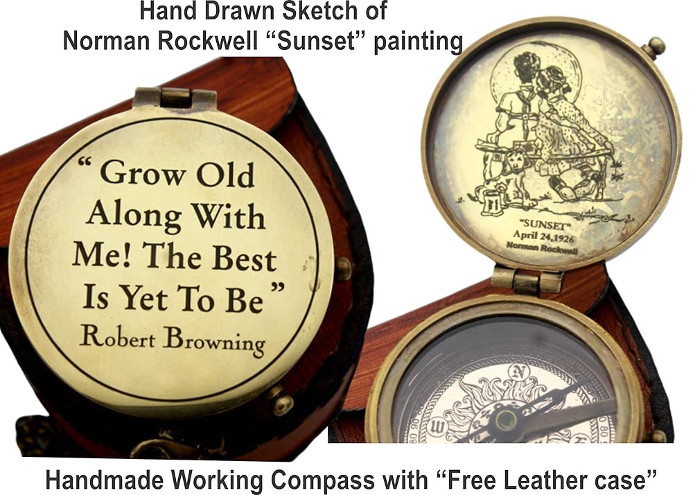 grow old along with me engraved compass with norman rockwell "sunset" engraving, valentine gift, anniversary gift, birthday, long distance, love, Sorry, Keepsakes, old memories, Love momentos