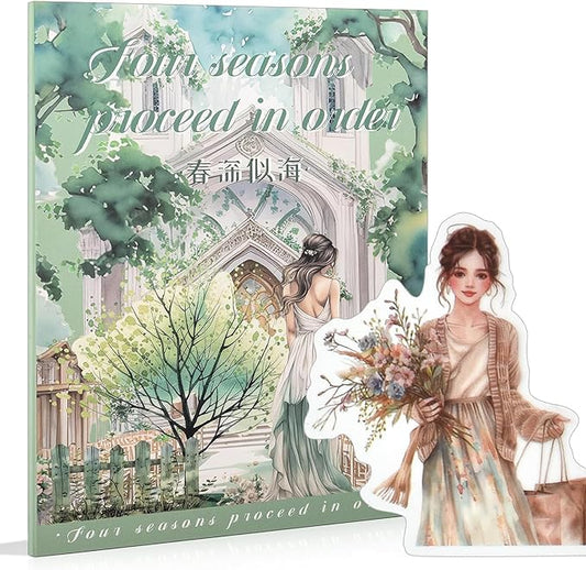 Snycler 20 Sheets PET Stickers - Vintage Journaling, Scrapbooking Supplies, DIY Craft Stickers for Junk Journals, Ephemera Sticker Book, Seasonal Themes (Spring), Pre-Cut Designs