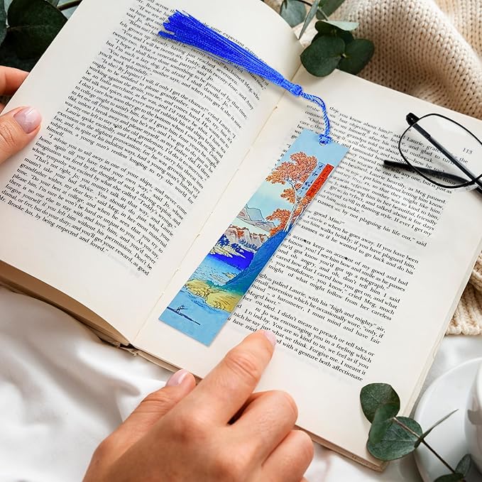Metal Bookmark Japanese Waves Bookmarks for Women Men Book Lovers Book Mark Set of 2 with Tassel Reading Book Accessories Book Marks for Reading Women Men Book Lovers Gifts