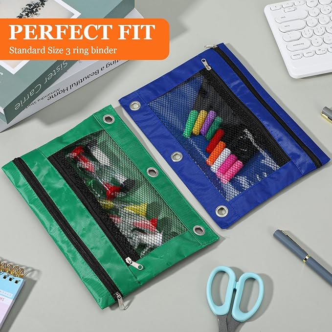 20 Pieces 3 Ring Pencil Pouch Bag Bulk Zipper Pouches for 3 Ring Binder with Clear Window for Pencil Cases Office Supplies(5 Color)