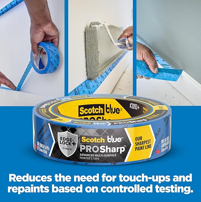 ScotchBlue PROSharp Painter's Tape 1.5 Inch Wide (1.41 in x 60 yd) 3 Rolls Blue Tape Protects Surfaces and Removes Easily, Edge-Lock Tape for Indoor and Outdoor Use (2093+-36AC3)