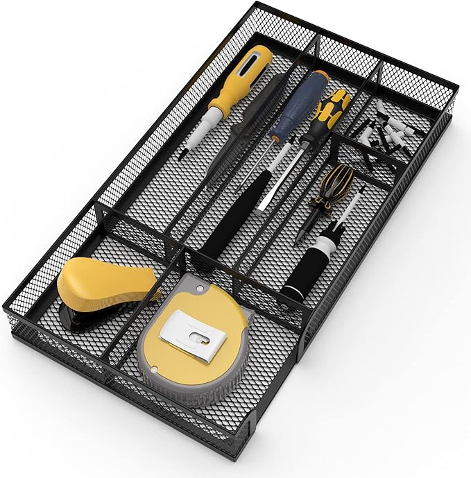 Desk Drawer Organizer, Small Metal Mesh Drawer Organizer Tray, Office Pencil Drawer Organizer Accessories for Desktop, Bathroom, Kitchen, Makeup, Vanity