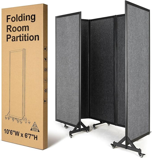 Room Partition,Folding Privacy Divider,Office Partition Dividers,Office Dividers Wall, 10'6"W x 6'7"H,Light Grey