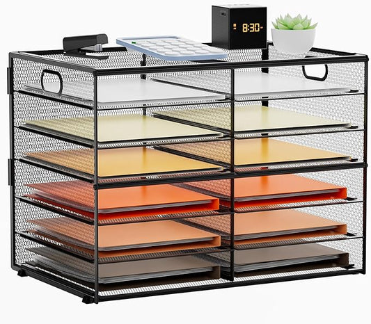 Marbrasse 7 Tier Desktop Literature Organizer, Mesh Paper Organizer Desk Organizers, File Sorter Mail Center Paper Storage Cabinet Classroom Keepers Mailbox for Office Home School, Black