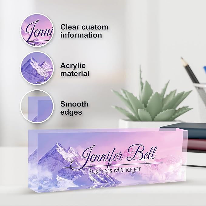 Personalized Name Plate for Desk, Custom Desk Name Plate, Acrylic Name Plate Office Desk Accessories, Personalized Office Gifts for Coworkers Teachers, Employee Appreciation Gifts (Himalayan)