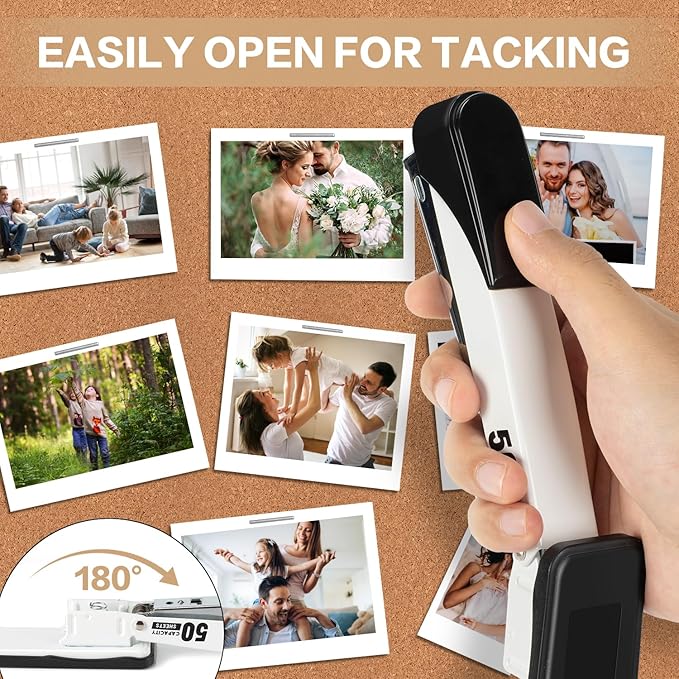 Deli Stapler Heavy Duty, Full Strip Staplers for Desk with 2000 Staples and Staple Remover, 50 Sheet Capacity, No Jam, Non-Slip Office Stapler with Staples for Office, Classroom, White