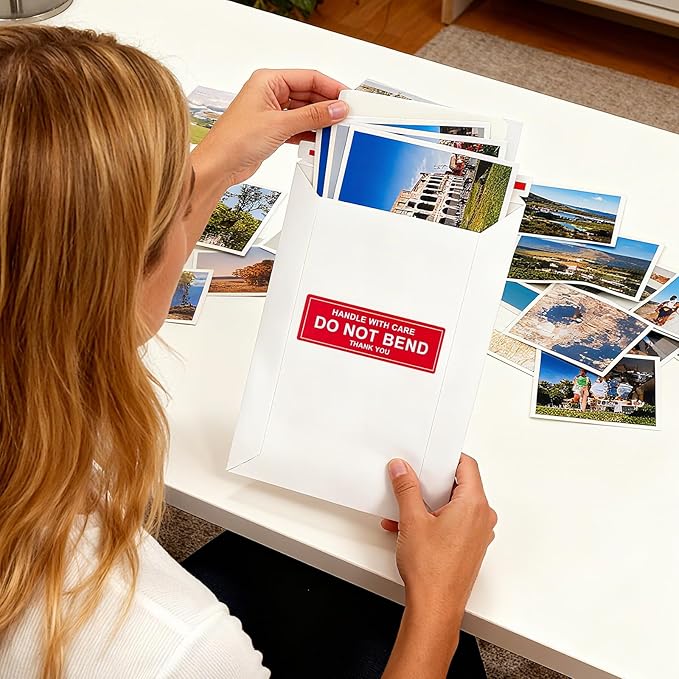 100 Pack 5x6.95" Rigid Mailers Cardboard Envelopes, 400GSM Photo Mailers Shipping Envelope with "DO NOT BEND" Labels, Small Stay Flat Self Seal Document Envelope for Trading Cards- White