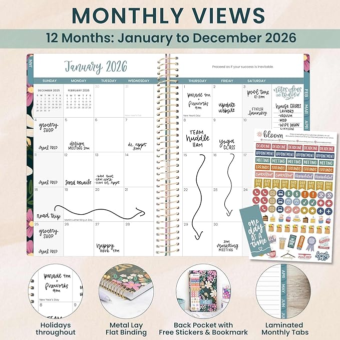 bloom daily planners 2026 Planner (January - December) Calendar Year Organizer - 5.5” x 8.25” - Weekly & Monthly Agenda Book with Stickers & Bookmark - Blooming Wildly
