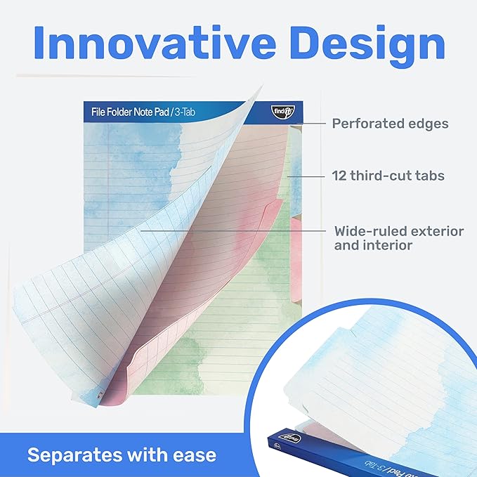 Find It File Folder Notepad - Pack of 12-9.5 x 12.5 Inch Notebook Organizer Folders for Filing, Document, and Clipboard Organization - Watercolor