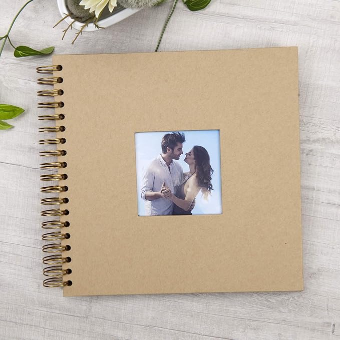 10 x 10 Inch DIY Scrapbook Photo Album with Cover Photo 80 Pages Hardcover Craft Paper Photo Album for Guest Book, Anniversary, Valentines Day Gifts (Brown, 10 x 10 inch)