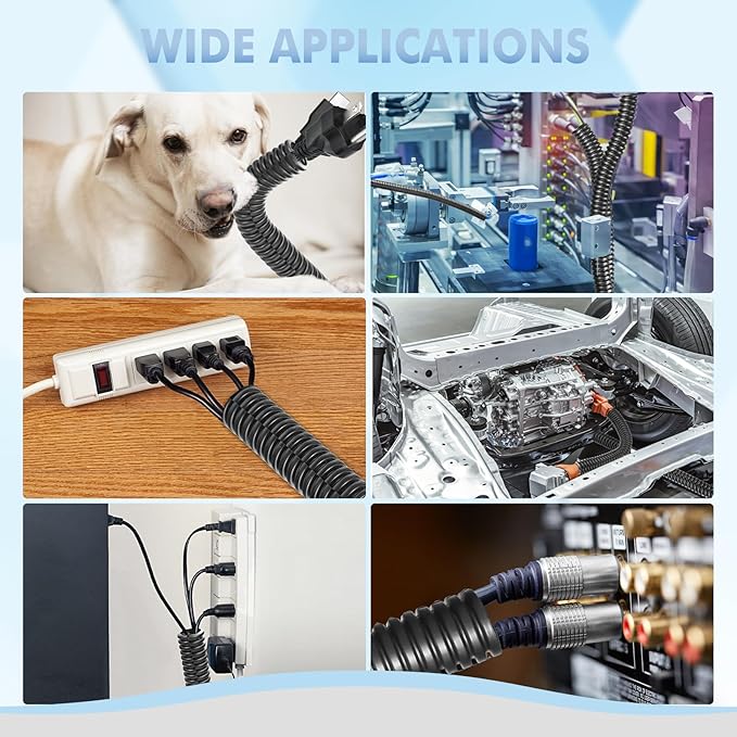 Automotive Wire Loom Flame Retardant Split Wire Loom Tubing Assortment Wiring Loom Kit Plastic Cover Electrical Covering Conduit Protective Wire Wrap Cable Sleeves Black 1/2" x 10 Ft