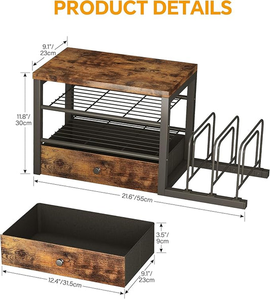 Wood Desk Organizer with Drawers, Desk File Organizer with 3 Vertical File Holders, File Shelf,Storage for Mail, Supplies,Classroom Organization