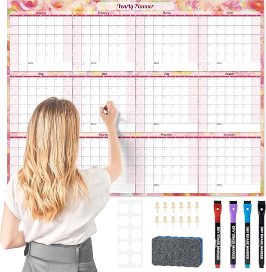 Ospelelf Undated Dry Erase Calendar for Wall 12 Month Large Laminated 2025 Calendar 36.6'' x 48'' Yearly Monthly Family Calendar