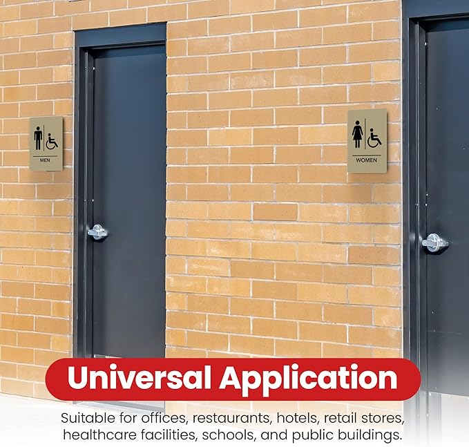 Promot Men and Women Handicap Restroom Sign – ADA Braille Bathroom Sign for Business, Self-Adhesive, 9" x 6", Commercial Door Signage, Office Wall Decor - Taupe