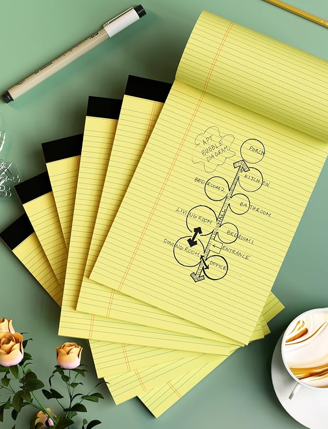 6 Pack Yellow Legal Pads 8.5 x 11 College Ruled Lined Writing Note Pads 8.5 x 11 Narrow Ruled Yellow Paper Pads 8.5 x 11 Legal Pad 8.5 x 11 Pads of Paper 30 Sheets Writing Pad Legal Notepads 8.5 x 11